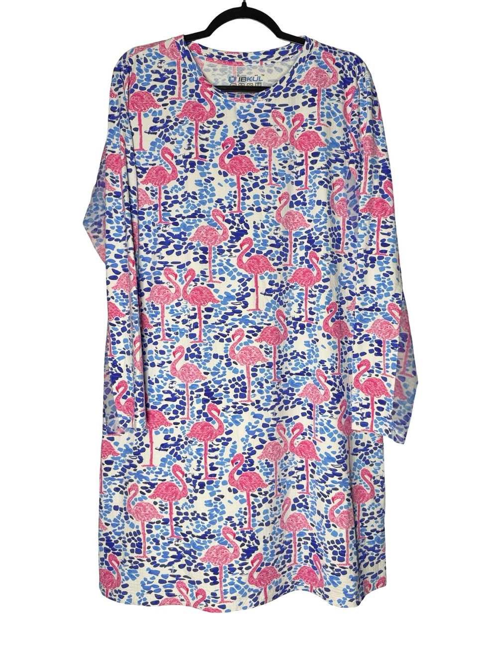 IBKUL Womens XL Flamingo Dress Pink Blue UPF 50 Long Sleeve Golf Tennis Cooling